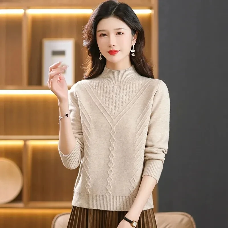 

2025 новые модные осенне-зимние свитера, женские повседневные однотонные джемперы, пуловеры, женский свитер, теплая трикотажная рубашка