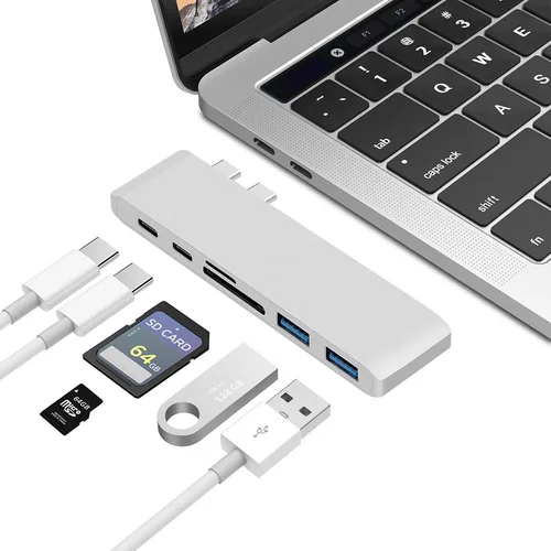 Imagen 2 del producto Adaptador de estación de acoplamiento USB C Hub 6 en 1 para Macbook Pro air 2016 2017 2018 2019 2020 2022 13 pulgadas 15 pulgadas
