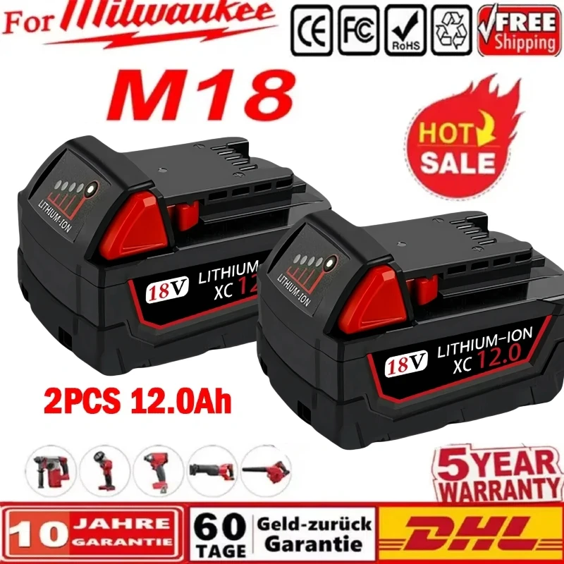 

For Milwaukee 18V battery 12.0Ah Replacement M18 XC Lithium-ion Battery 48-11-1860 48-11-1850 48-11-1840 48-11-1820 Batteries