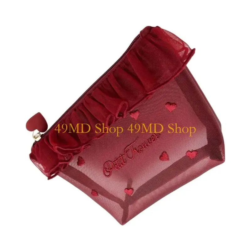 49MD Stylish Nylon Cosmetic Bag With Heart Stitching Multi Pocket Design Cosmetic For Beauty Essential