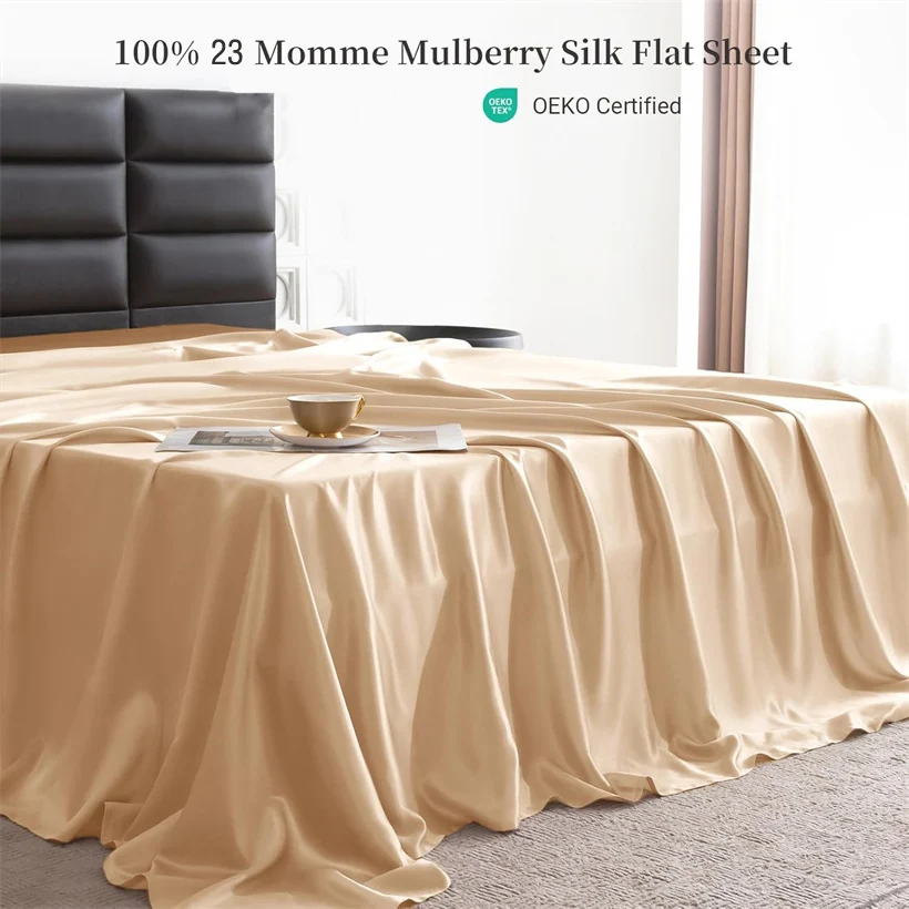 Luxurious Mulberry Silk Flat Sheet 1PC Natural Pure Silk Bed Sheets Premium Top Sheet Single Double King Queen Size Bed Linen