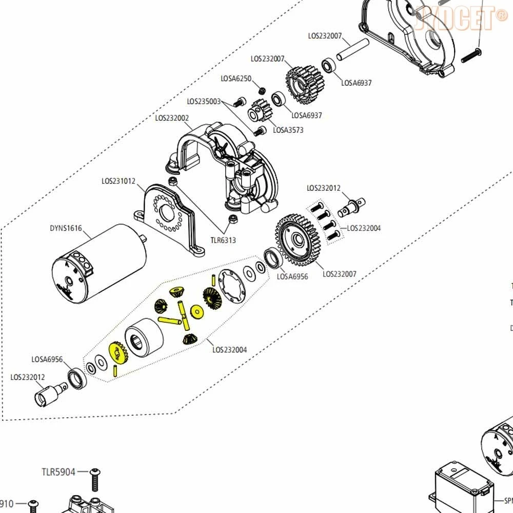 Aluminiowa obudowa mechanizmu różnicowego i stalowa przekładnia stożkowa # LOS 232004   dla RC Team Losi 1/10 BAJA REY 4wd Rock Rey RTR