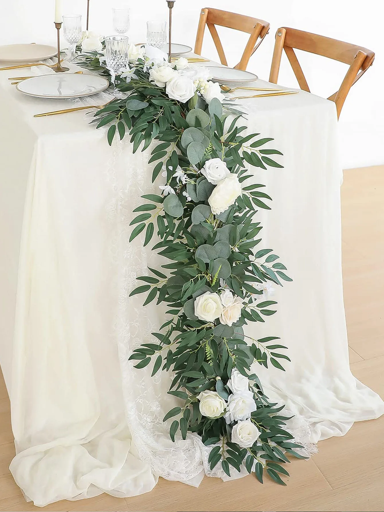 1 Pack 6.6FT Eucalyptus Garland with Artificial Silk Rose Flower Vine for Wedding Arch, Table, Party, Backdrop and Bedroom Decor