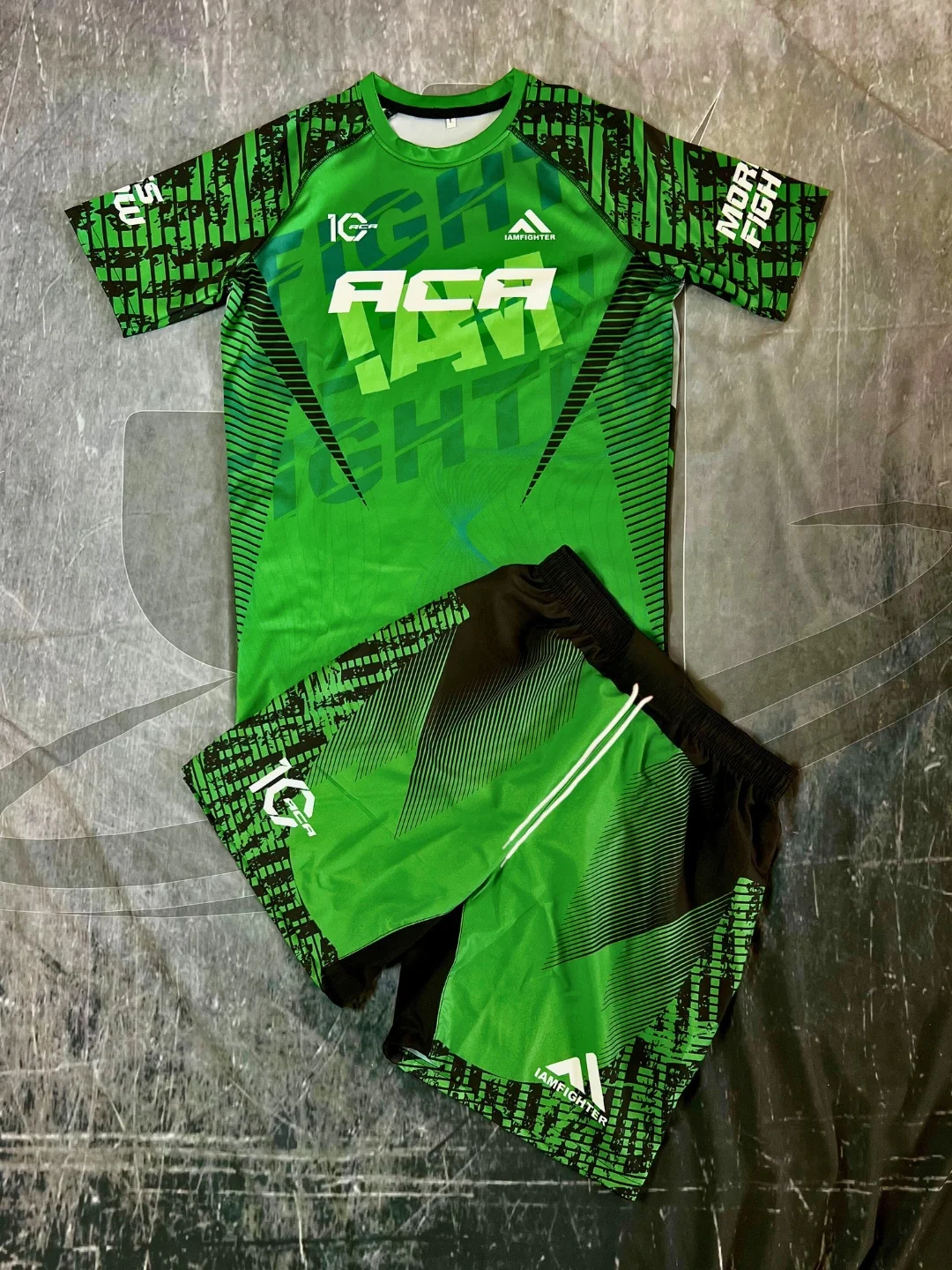 

2026 Summer ACA Fight Sports Set Men's Green Graphic Rash Guard T-shirts & Shorts Sets Quick Drying MMA Training Combat Suit