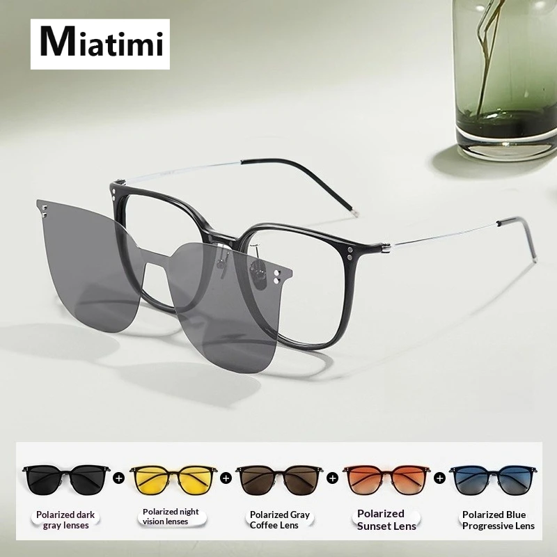 

5 In 1 Pure Titanium Square Glasses Frame Men Polarized Clip On Sunglasses And Night Vision Women eyeglasses Eyewear