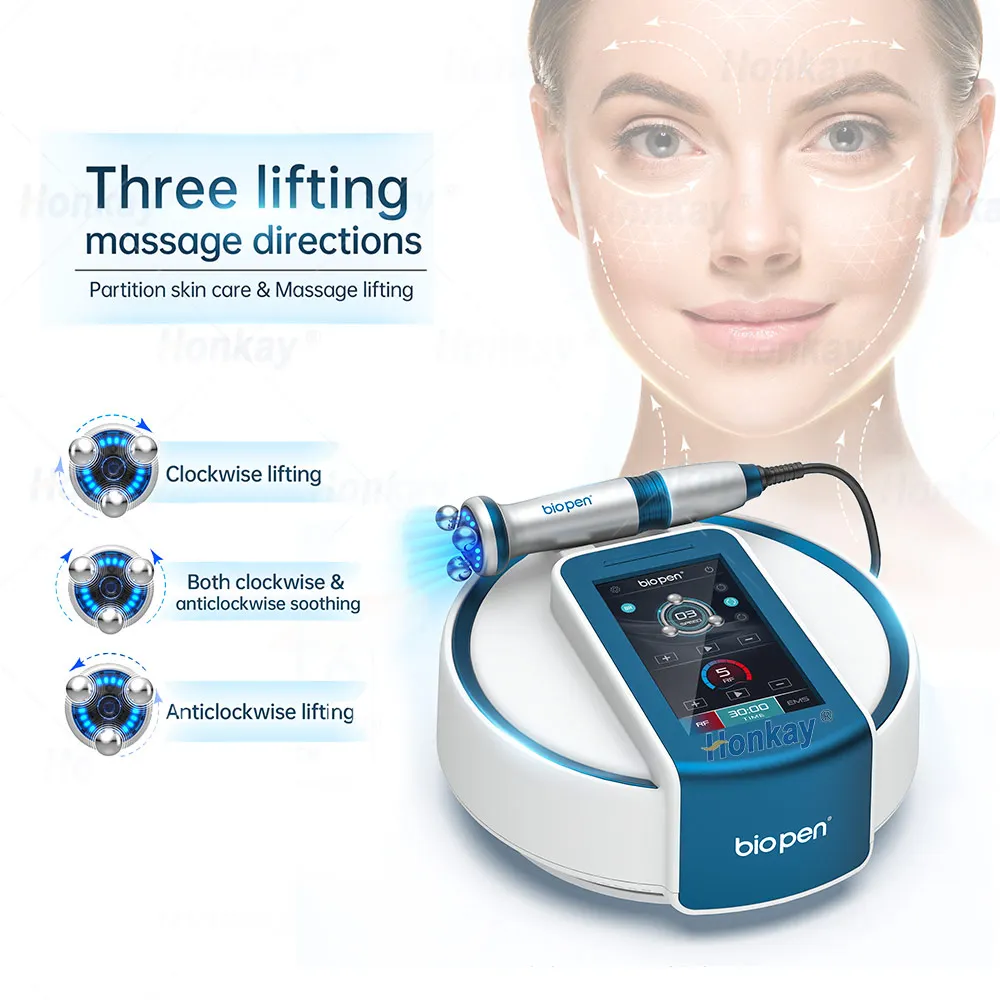 Biopen T6 EMS Micro Current R F with 360 Rotating Massage Bule Light Therapy Skin Tighten Face Lift Anti-wrinkle Beauty Machine