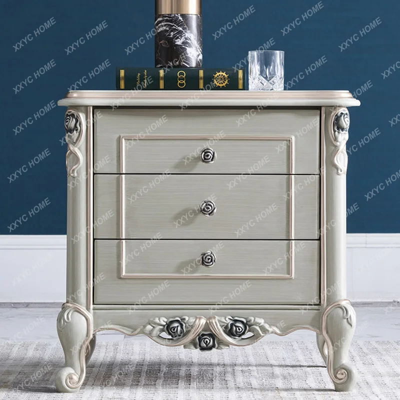 

B456 solid wood bedside table Bedroom carved bedside storage cabinet Small table