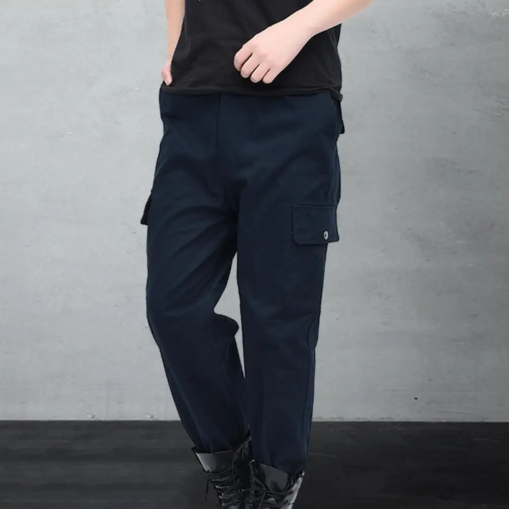 Men Cargo Pants Ankle-banded Men Pants Soft Breathable Men's Cargo Pants with Multi Pockets Wear-resistant Loose Fit for Casual