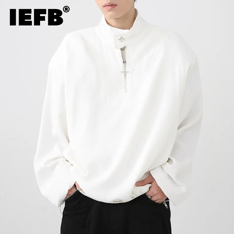 

IEFB Men's Wear Autumn New Trendy Sweatshirt Loose Zipper Solid Color Stand Collar 2024 Solid Color Male Top Fashion 9A4729