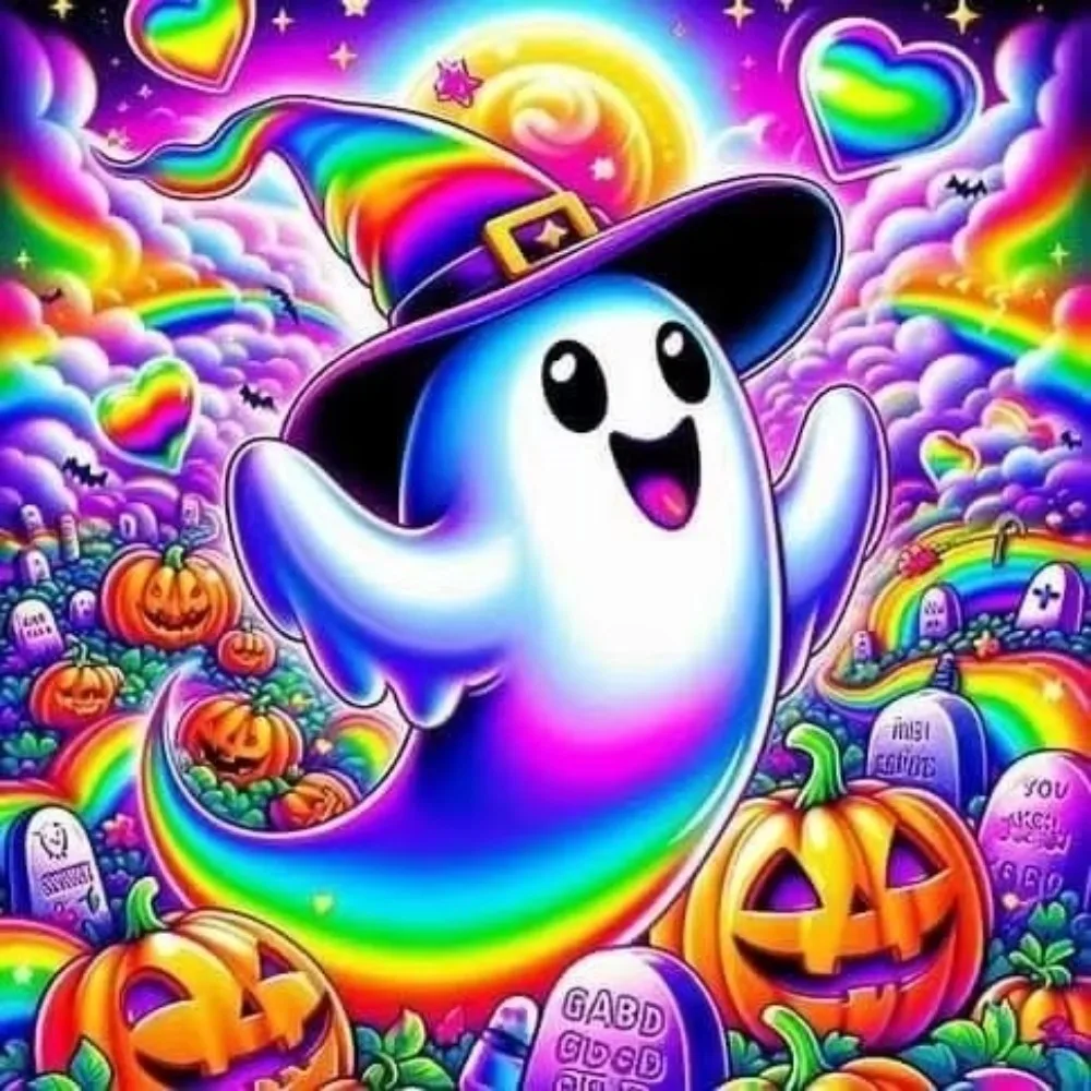 Halloween 500PCS/1024 PCS Jigsaw Puzzle Happy Ghost With Witch Hat Rainbow Hearts Pumpkin Decompression Assembly Hobby Gift