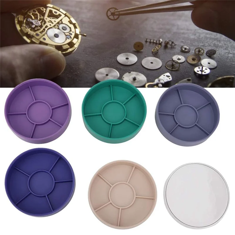 【GLAD】Strumento di riparazione per orologi a 5 strati, scatola di immagazzinaggio per parti di orologi con strumenti per orologi-Vassoio rotondo per parti di orologi