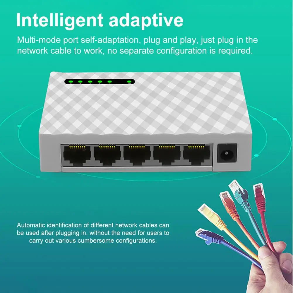 Switch Splitter Stable Output 5 Port Ethernet 10/100/1000Mbps RJ45 Ethernet Adapter Hub Stable Network Hub US/EU Plug