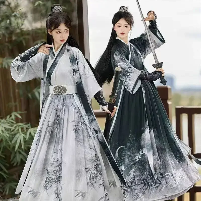 yesOriginal Song Dynasty Hanfu Men Women Traditional Water Ink Painting Gradient Suit Halloween Martial Cosplay Clothing Printin view 3