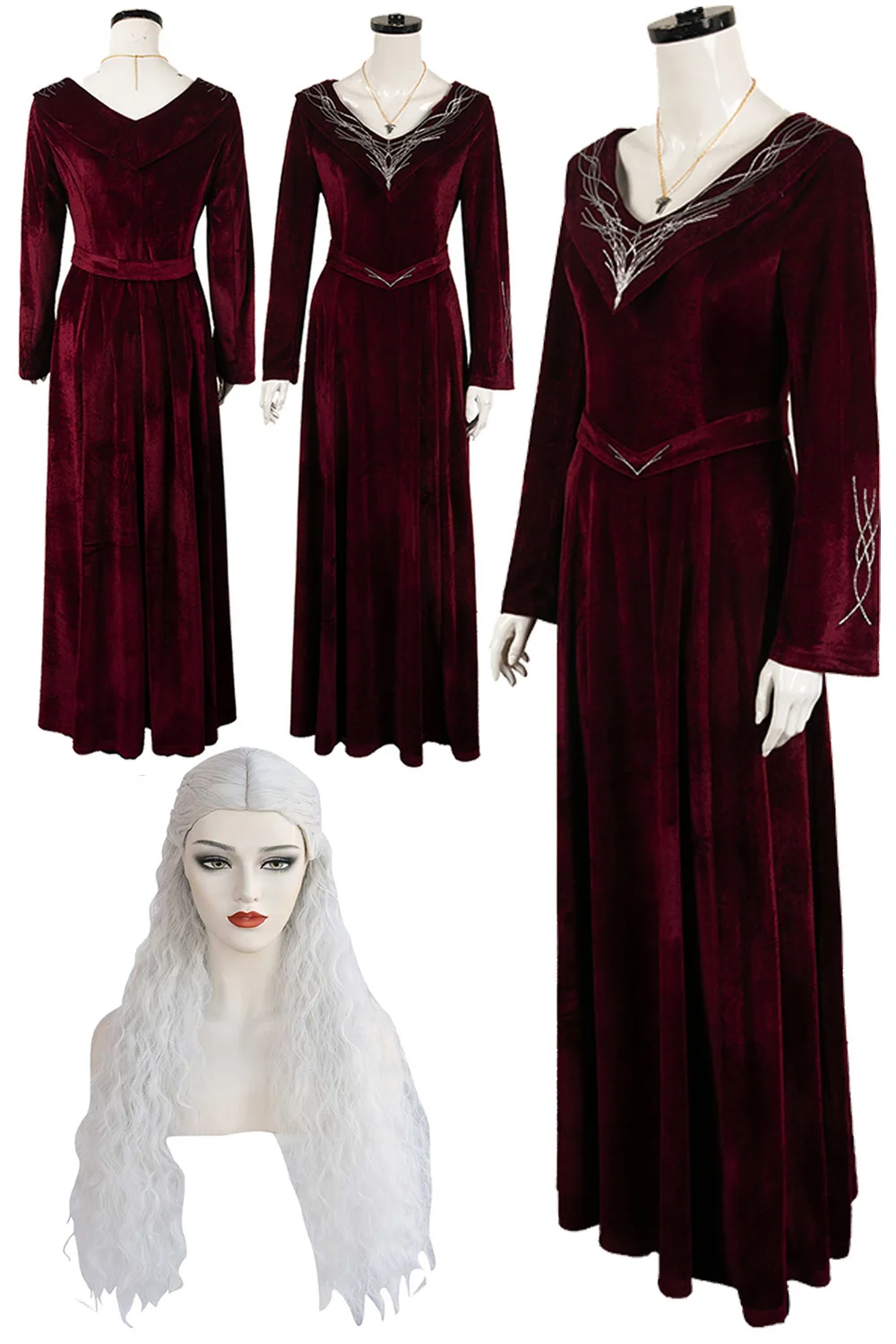 Rhaenyra Cosplay Donkerrode Jurk Kostuum Tv Huis Roleplay Dragon 2 Outfits Vrouwen Rokken Riem Ketting Halloween Damespakken