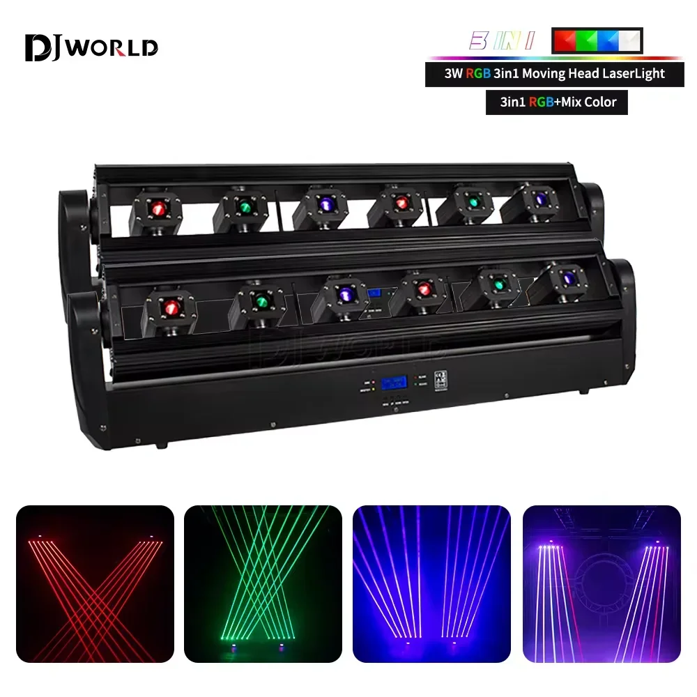 2 sztuk/zestaw 3000mW reflektor z ruchomą głowicą RGB 3 w1 6 oczy kontroler DMX DJ DJ dyskoteka oświetlenie weselne