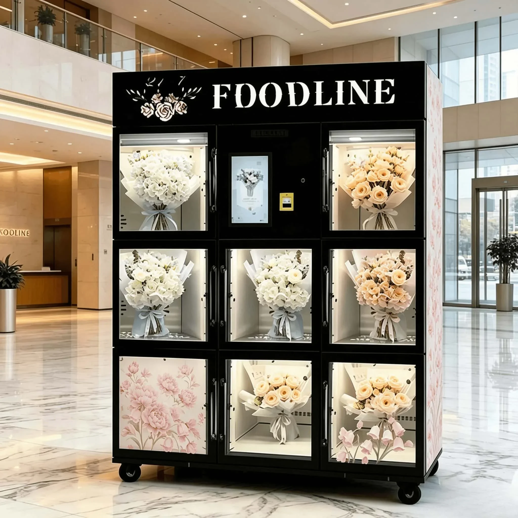 FOODLINE Airport Station Flower Vending Locker Stable Cooling System 24h Unattended Bouquet Retail Machine for Transit Hub
