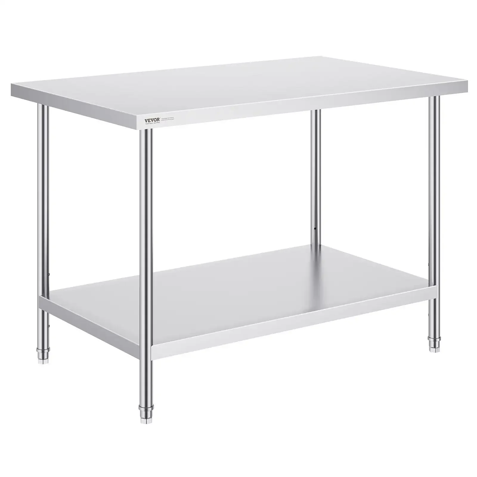 Stainless Steel Prep Table, 30 x 48 x 34 Inch, Heavy Duty Metal Worktable with 3 Adjustable Height Levels