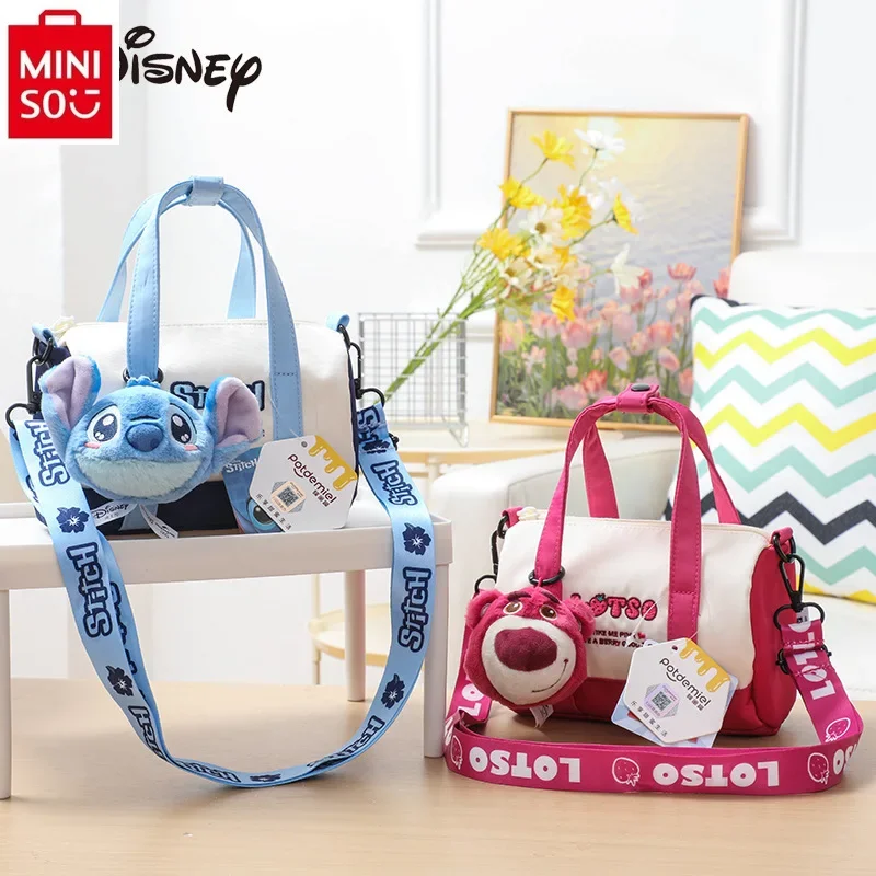 MINISO Disney Strawberry Bear Cartoon Anime Stitch Casual Small Round Bag Student Sweet Versatile Crossbody Bag