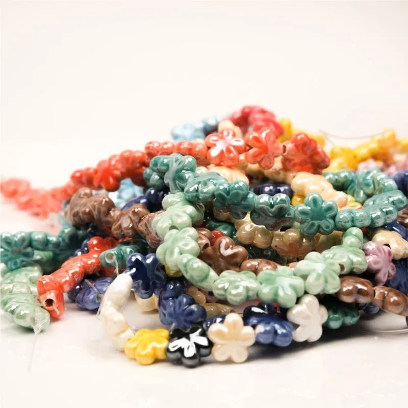 ジュエリー作り用の10個の花の形をしたビーズのセット,手作り,光沢,ガラス,セラミック,磁器,ルーズ,10個セット