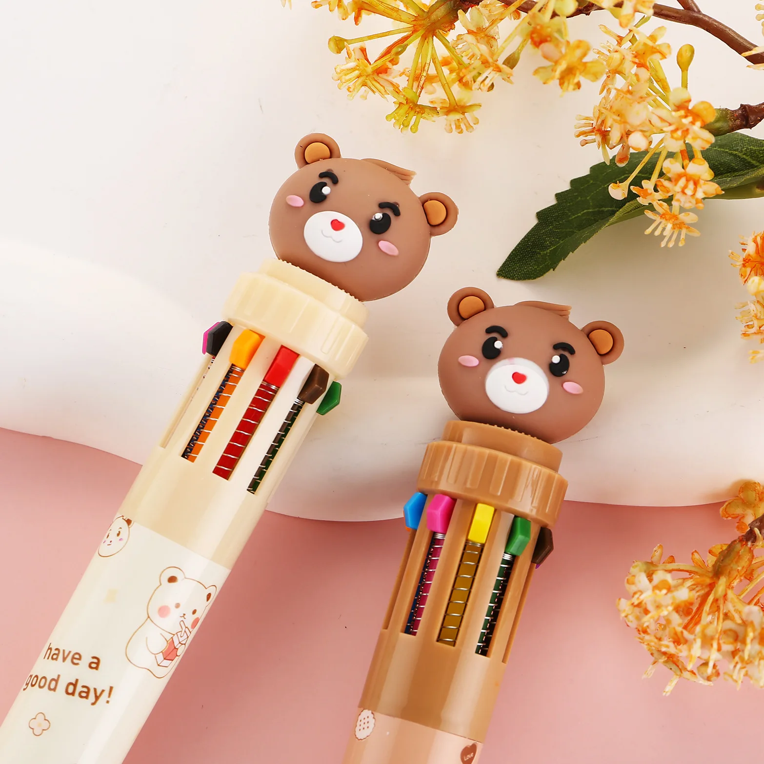 10Pcs/Lot Cute Cartoon Bear 10 Colors Ballpoint Pens Kawaii Multicolor Pens School Office Supplies Ball Pen Writing Stationery