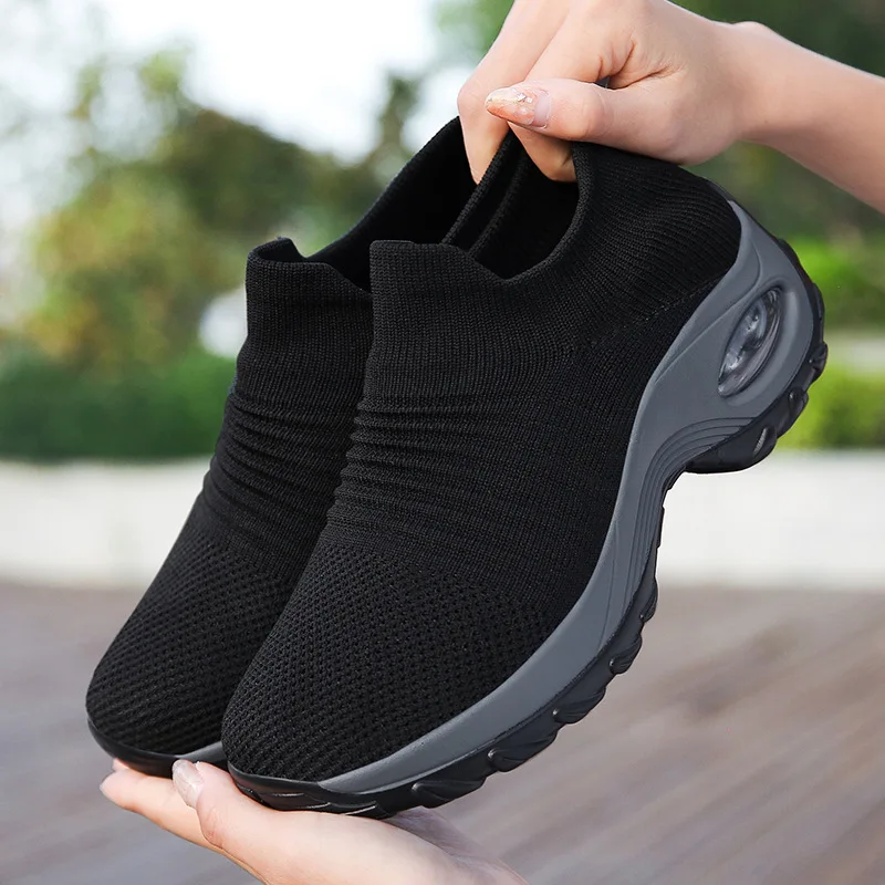 2024 New Women's Casual Sports Socks and Sneakers Fashion Thick Sole Air Cushion Elevated Slope Heel Rock Shoes