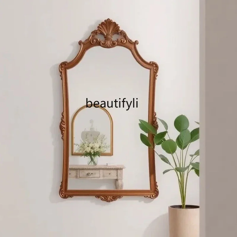 French Style Makeup Mirror Light Luxury High-End Feel Girls Bedroom Vanity Mirror Home Entrance Cabinet Decorative Mirror