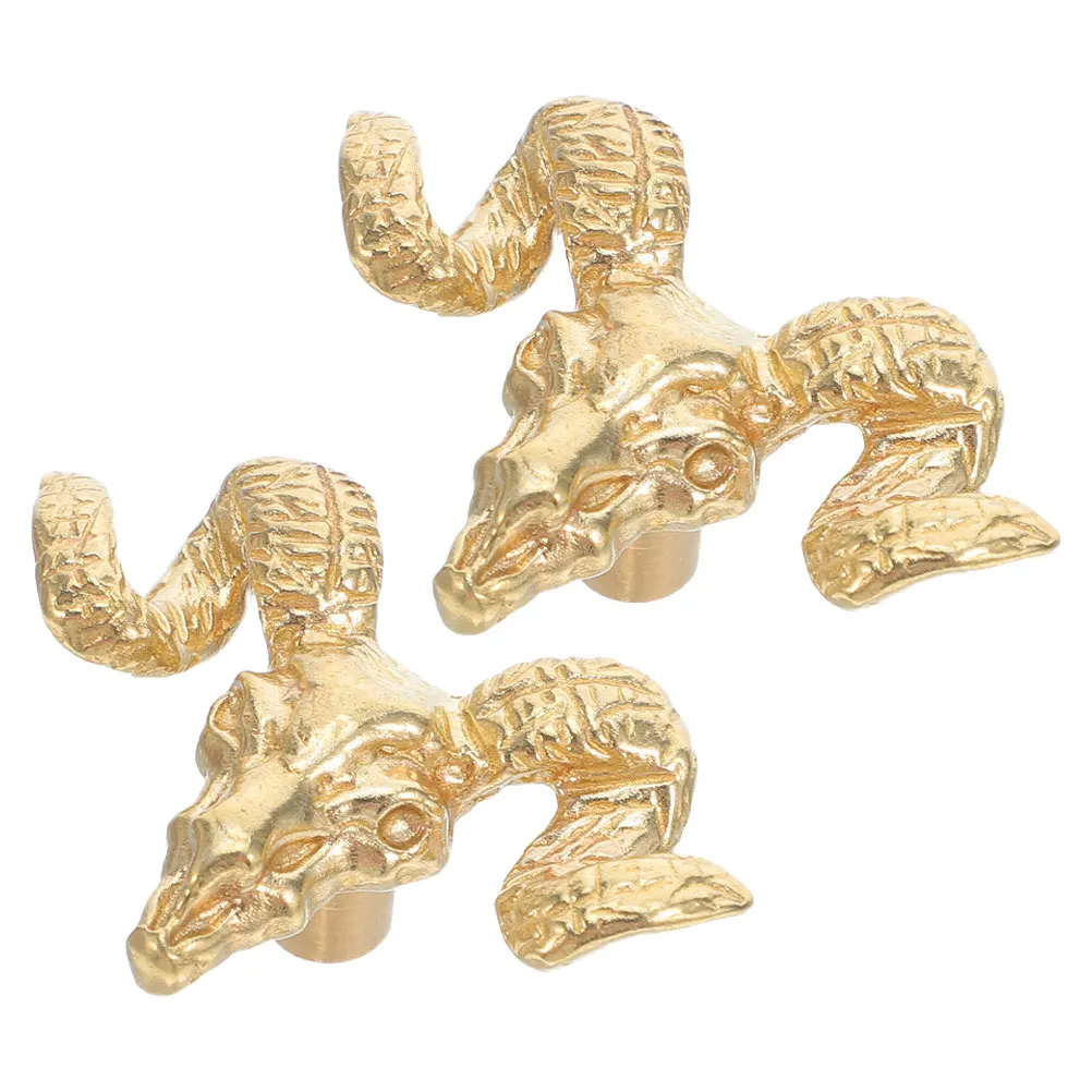 

2Pcs Brass Goat Door Pull Handle Retro Style Drawer Knobs Metal Animal Heads for Cupboard Furniture Brass Drawer Knobs
