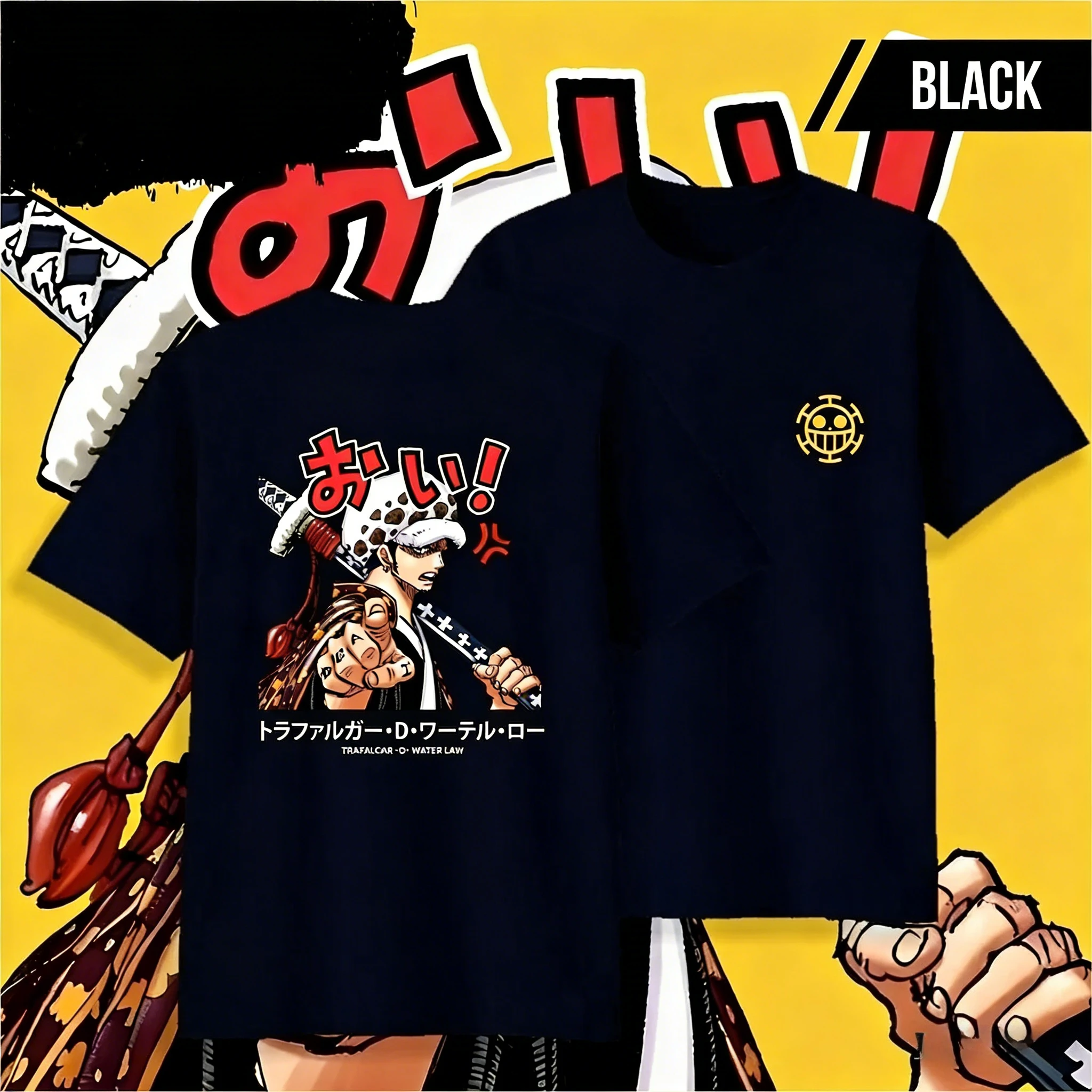 One Piece Trafalgar D. Water Law Baumwoll-T-Shirt 2026 Sommer Kinder-/Herren-/Damenmode Lässiges Kurzarm-T-Shirt Streetwear