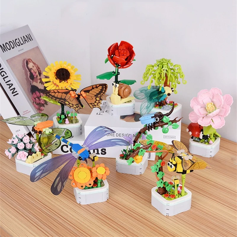 Flowers Potted Plants Building Blocks Simulated Animals Dragonflies and Butterflies Assembled Models Ornaments Children's Toys