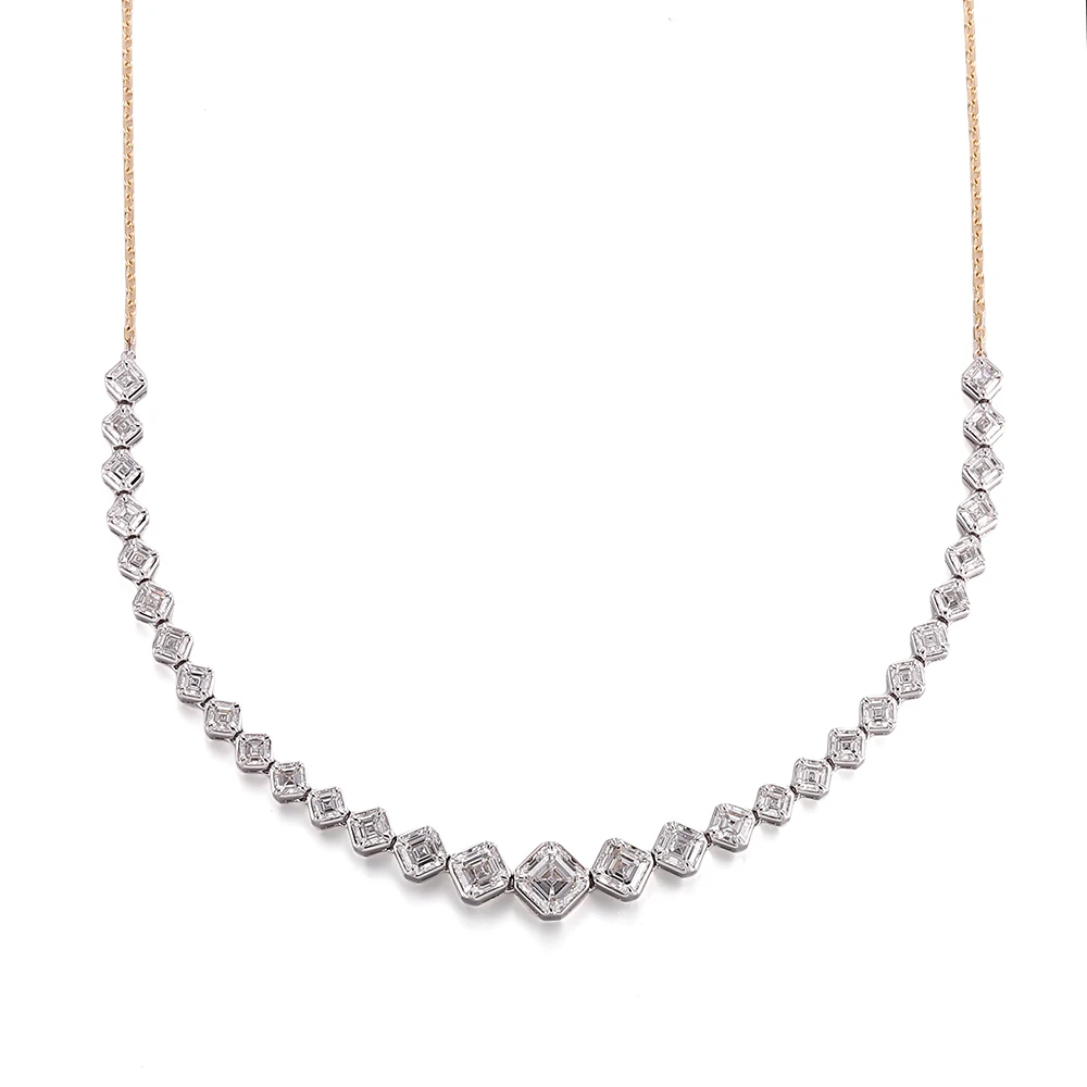 Provence 14K Solid Gold Tennis Necklace for Women Asscher Cut Gradiant Choker Necklace for Ladies Moissanite Necklaces for Mom