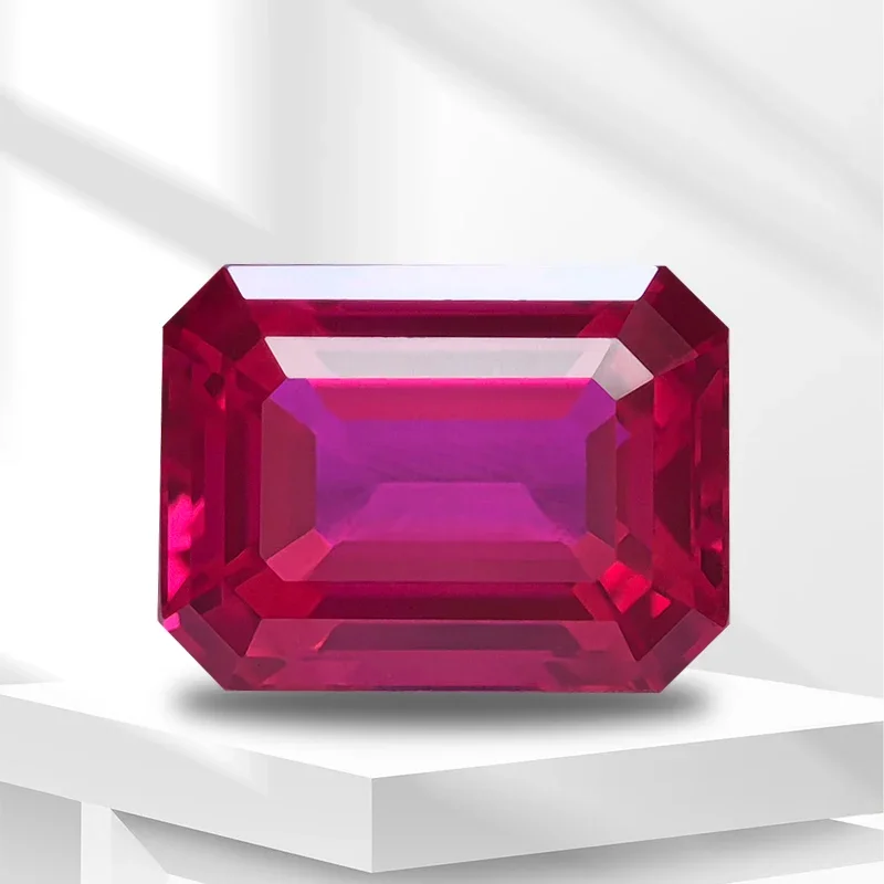 Lab Grown Rubin Emerald Cut Rubellite Color VVS1 Gemstone Charms DIY Advanced Jewelry Making Materials Selectable AGL Certificate