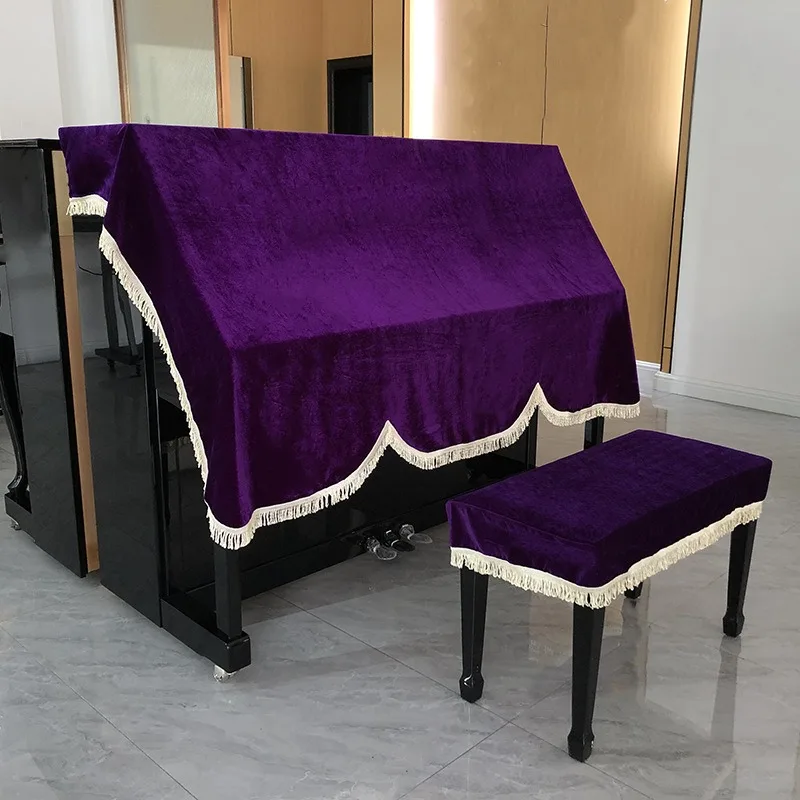 Golden Velvet Piano Cover, Universal Piano Cover for Upright Piano Keyboard Dust Cover, Stitching Tassel Textile