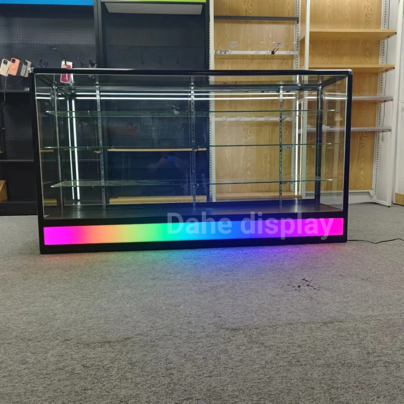 custom.Shop Display Furniture Smoke Store Display Cabinet with Colored Led Lights Full Glass Retail Counter