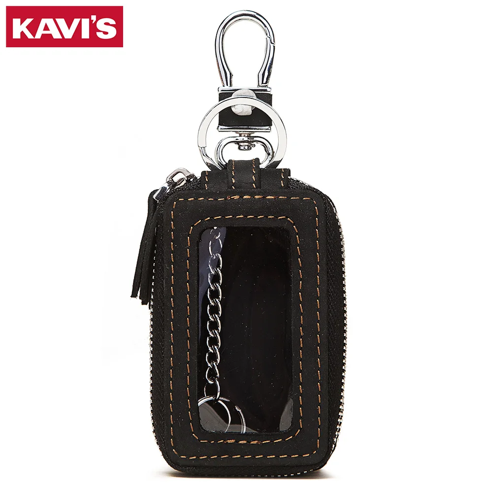 

KAVIS Retro cowhide leather car key bag small wallet men's multifunctional double zipper