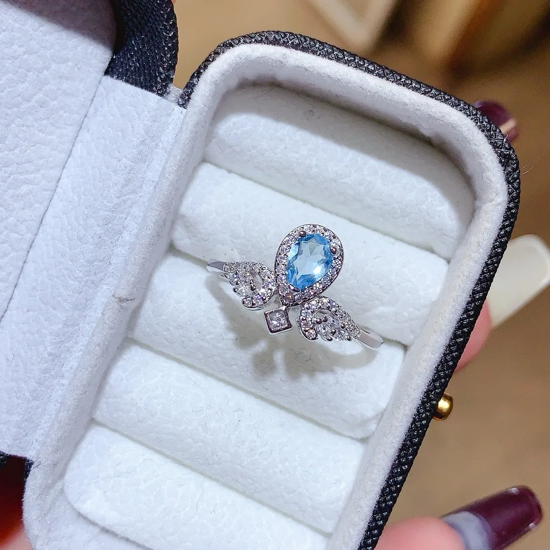 

Изысканное очаровательное серебряное кольцо с синим топазом S925, стильное и изысканное, отличный подарок на День матери или юбилей