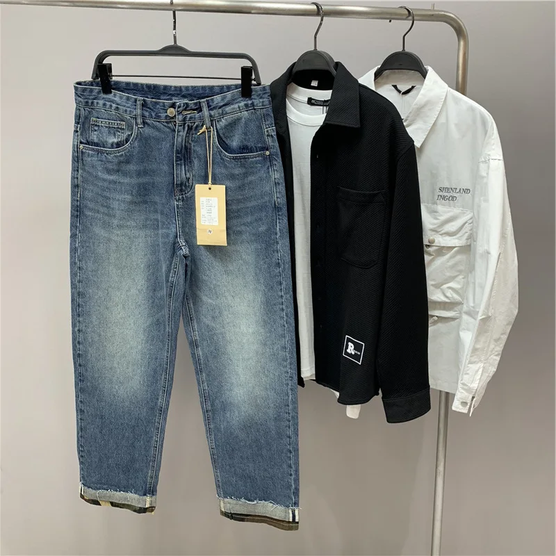 

Модные синие джинсы прямого кроя из денима, свободные, весна-осень, мужская одежда, бренд Bird Poer Fly Jeans