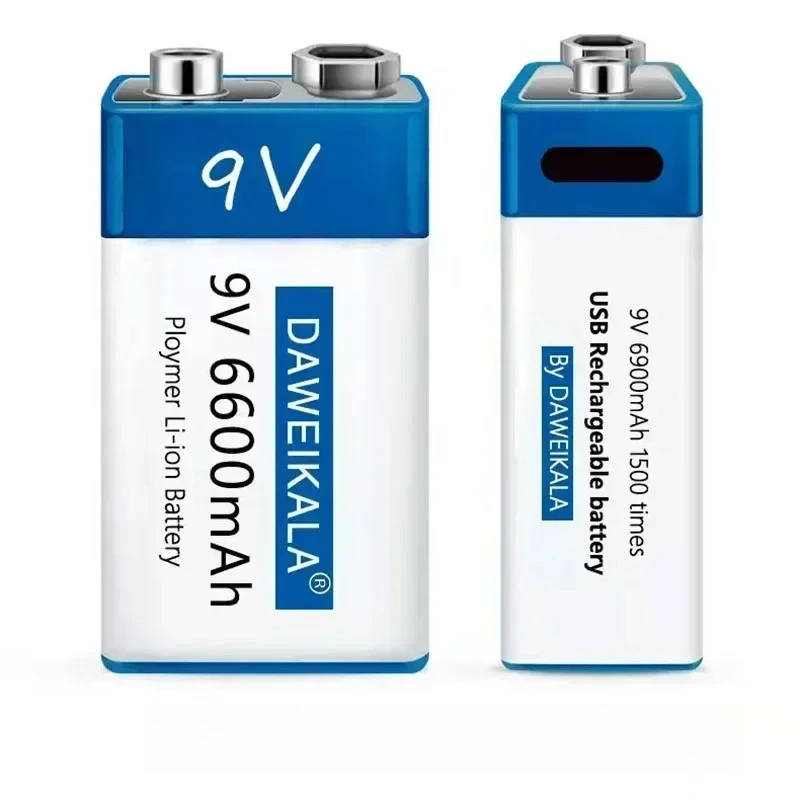 9V 6600mAh Battery Li-ion Rechargeable Battery Type-C USB Batteries 9V Lithium for Multimeter Microphone Toy Remote Control