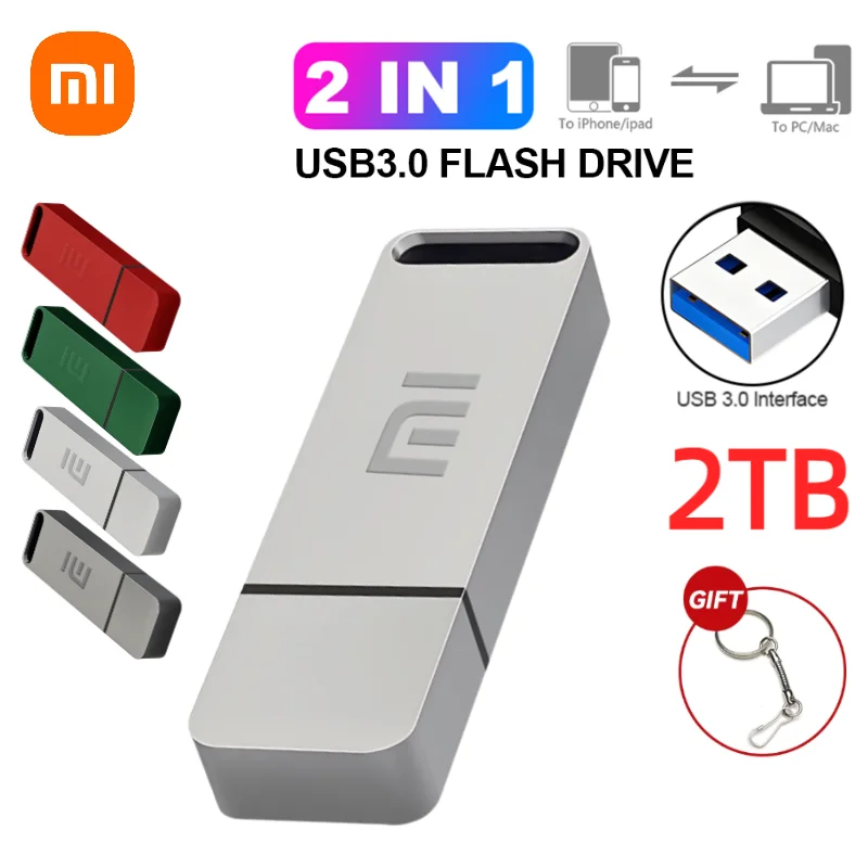 샤오미 USB 3.0 플래시 드라이브, 고속 펜 드라이브, 2TB, 1TB, USB 3.0 메모리 스틱, 512GB, 금속 메모리, USB 플래시 디스크