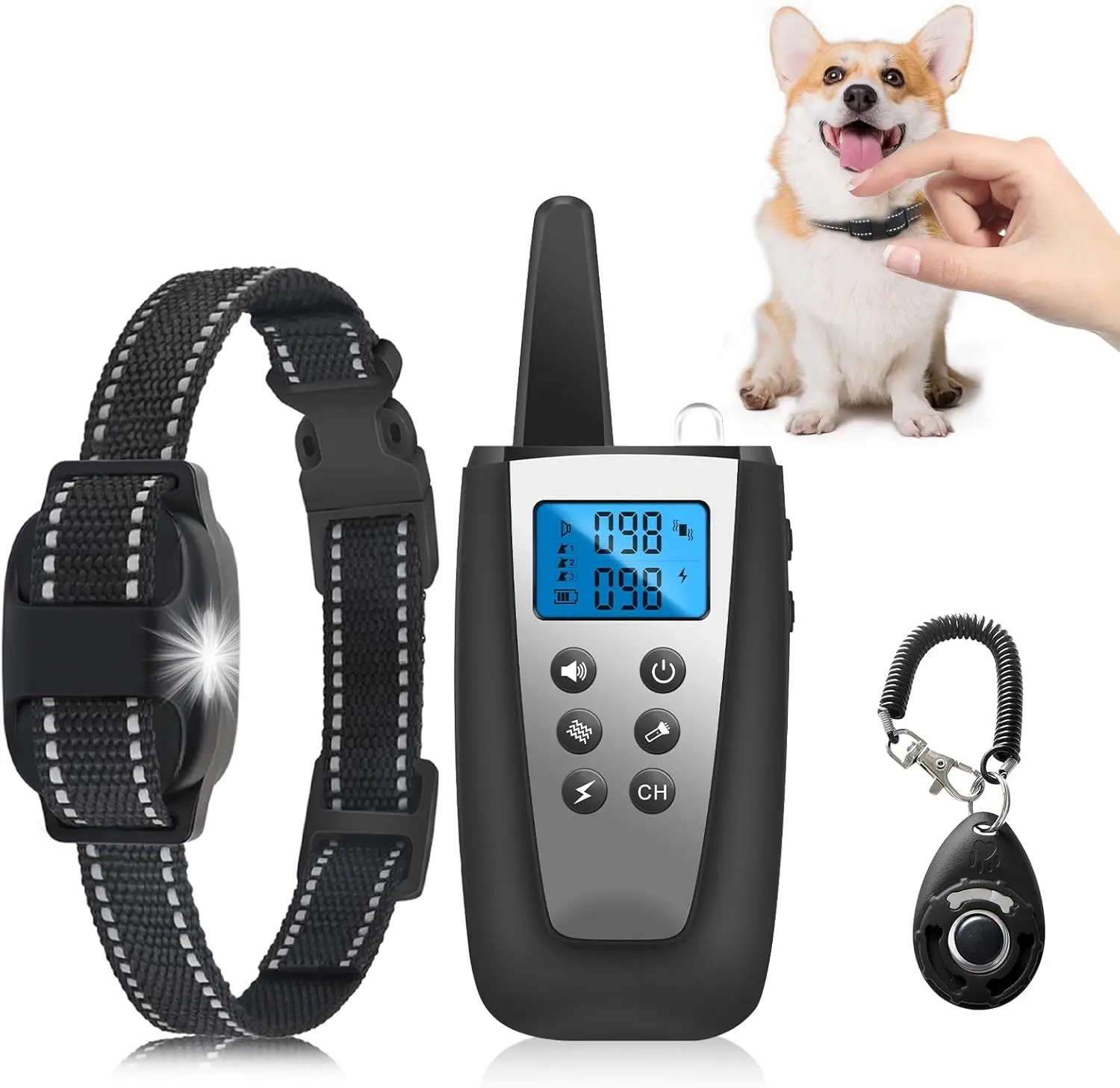 

Lightweight Dog Training Collar with Remote E Collar Rechargeable Waterproof Beep Vibration Light for Night Walks 3300Ft Range