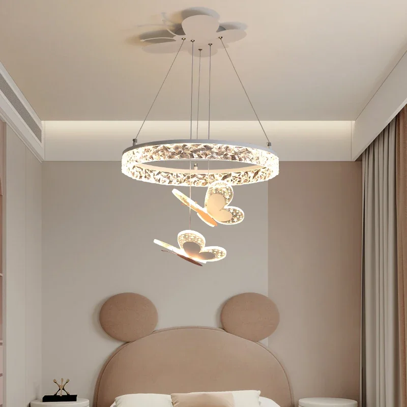 Modern designer's creative butterfly acrylic LED pendant lamp is applicable to children's room chandeliers lamp