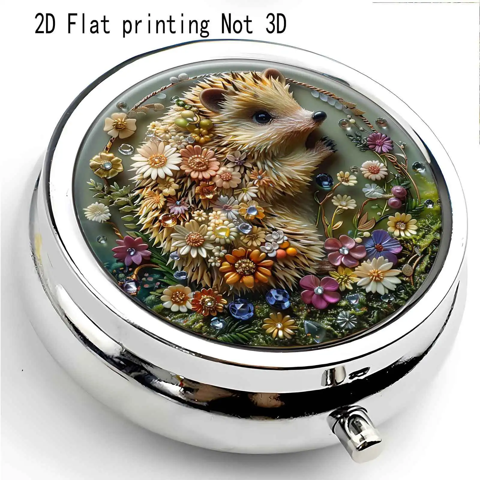 Hedgehog Flower Bush Exquisite Small Medicine Box, Mini Jewelry Box for On-The-Go Use, Divided into Compartments - Pocket-Sized, Beautiful and Healthy Gift, Small Jewelry Storage, Easy to Carry, Ideal for Gifting