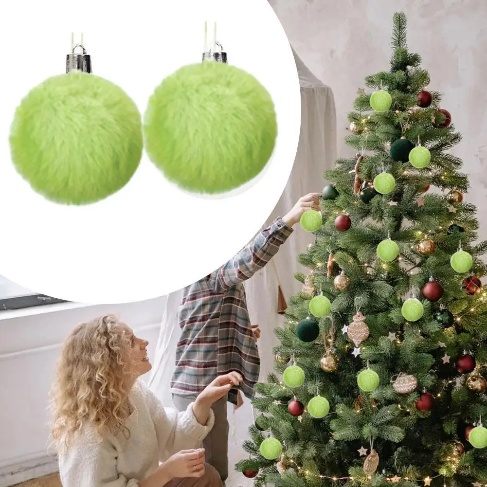 12 Pcs Lime Green Furry Christmas Ball Ornaments For Tree Christmas Hanging Decorations For Christmas Party Tree Home Suppl Q1m3