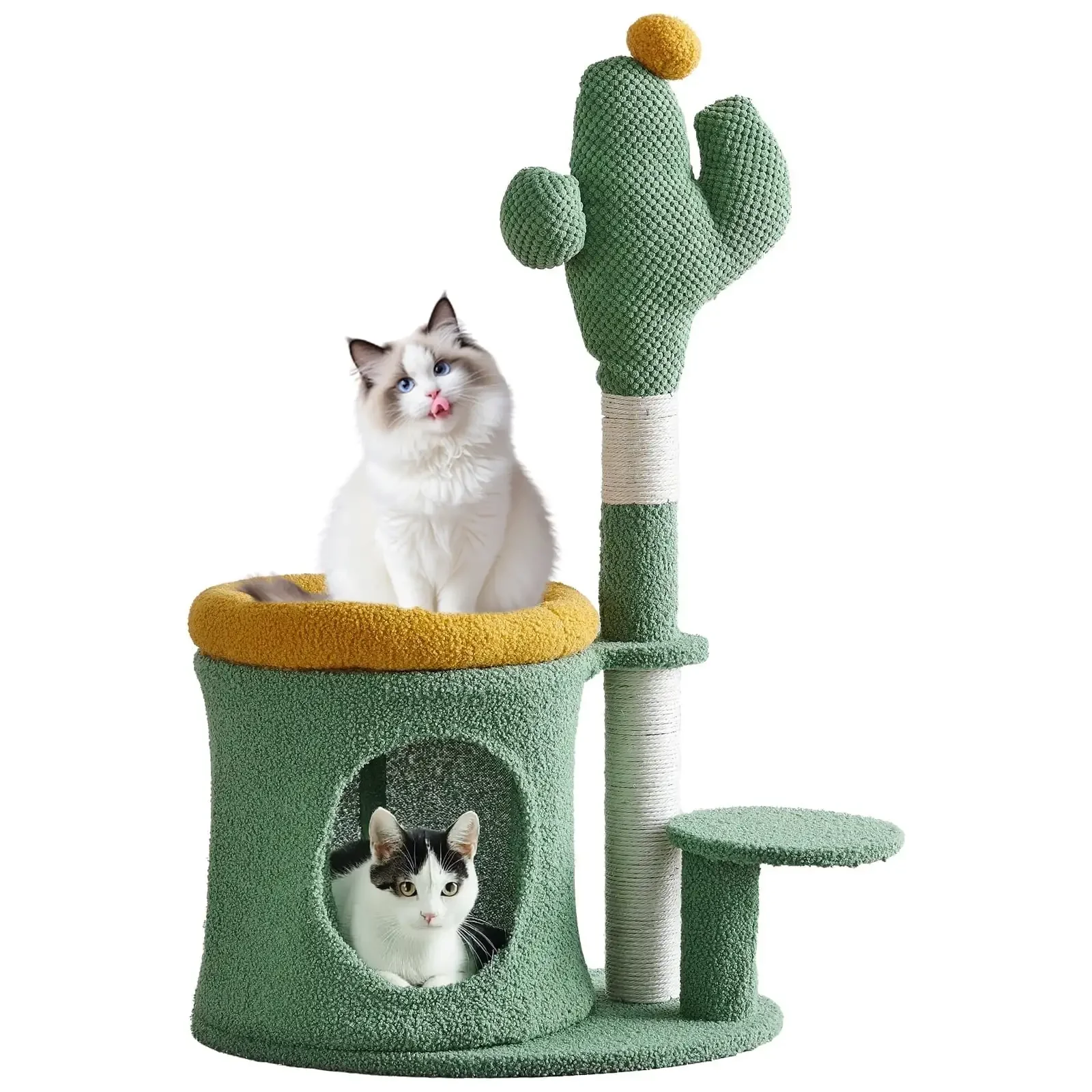 

32" Cat Tree,Cat Tower with Cactus Cat Scratching Post,Cozy Cat House for Indoor Cats,Green