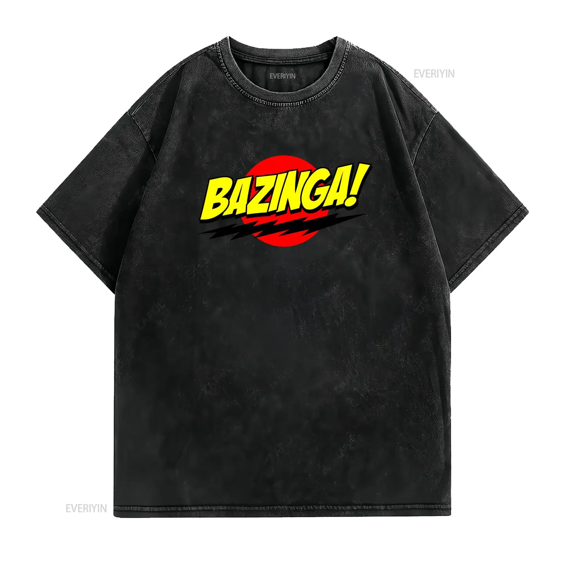 Maglietta Uomo Bazinga Logo Stile Fumetto Tessuto Lucido 140Gsm Traspirante e Asciugatura Rapida Taglio Regolare con vintage