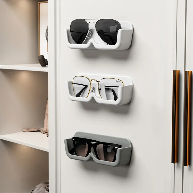 Vitrina de cristal de alta gama, caja de almacenamiento para gafas, estante de almacenamiento para gafas de sol sin perforaciones montado en la pared, orden para el hogar
