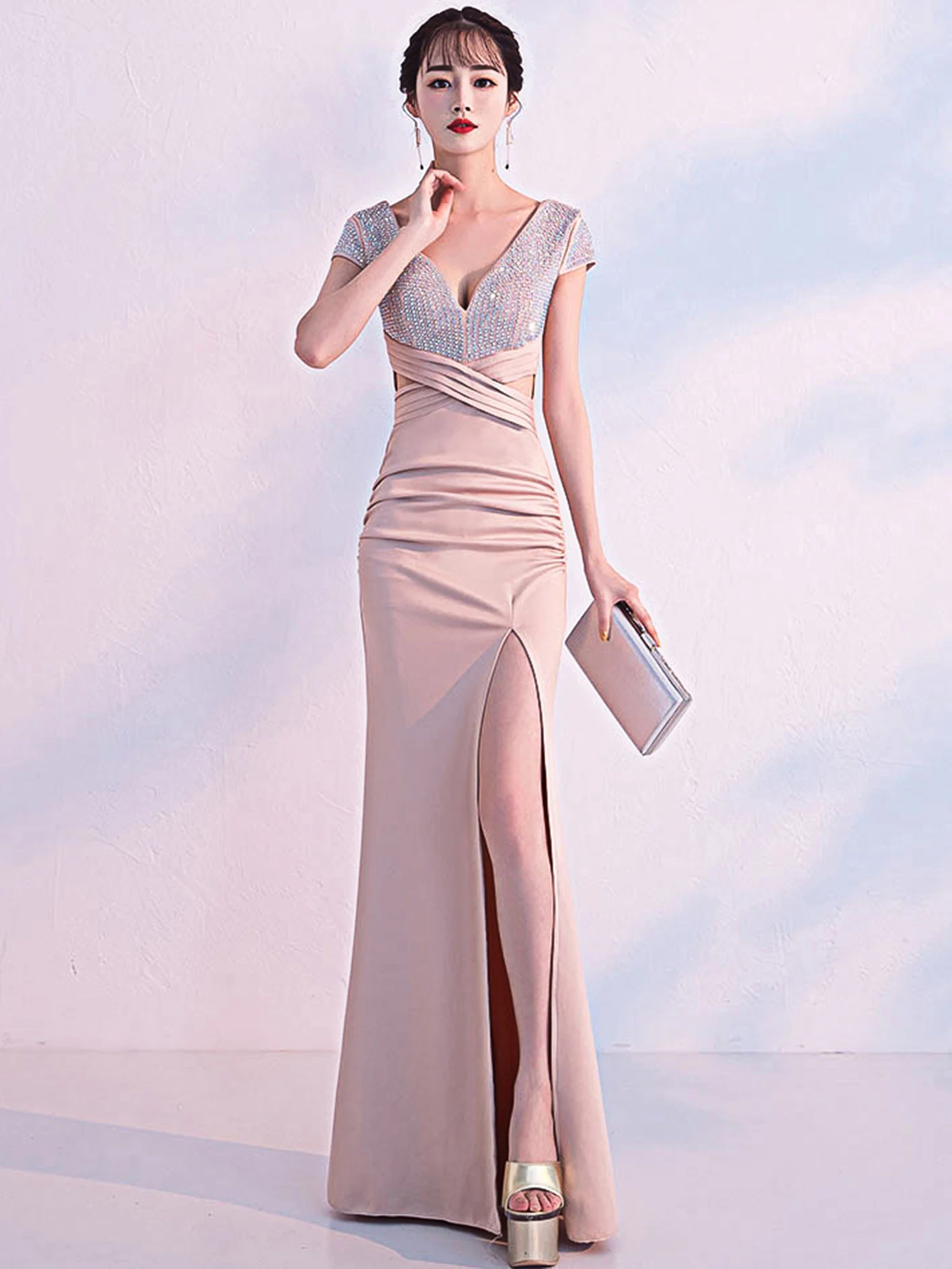 

Вечернее платье Ele для женщин, летнее, высококачественное, для торжественных мероприятий, с эффектом похудения, с длинным шлейфом, сексуальное, на молнии, со средней талией, с вышивкой.