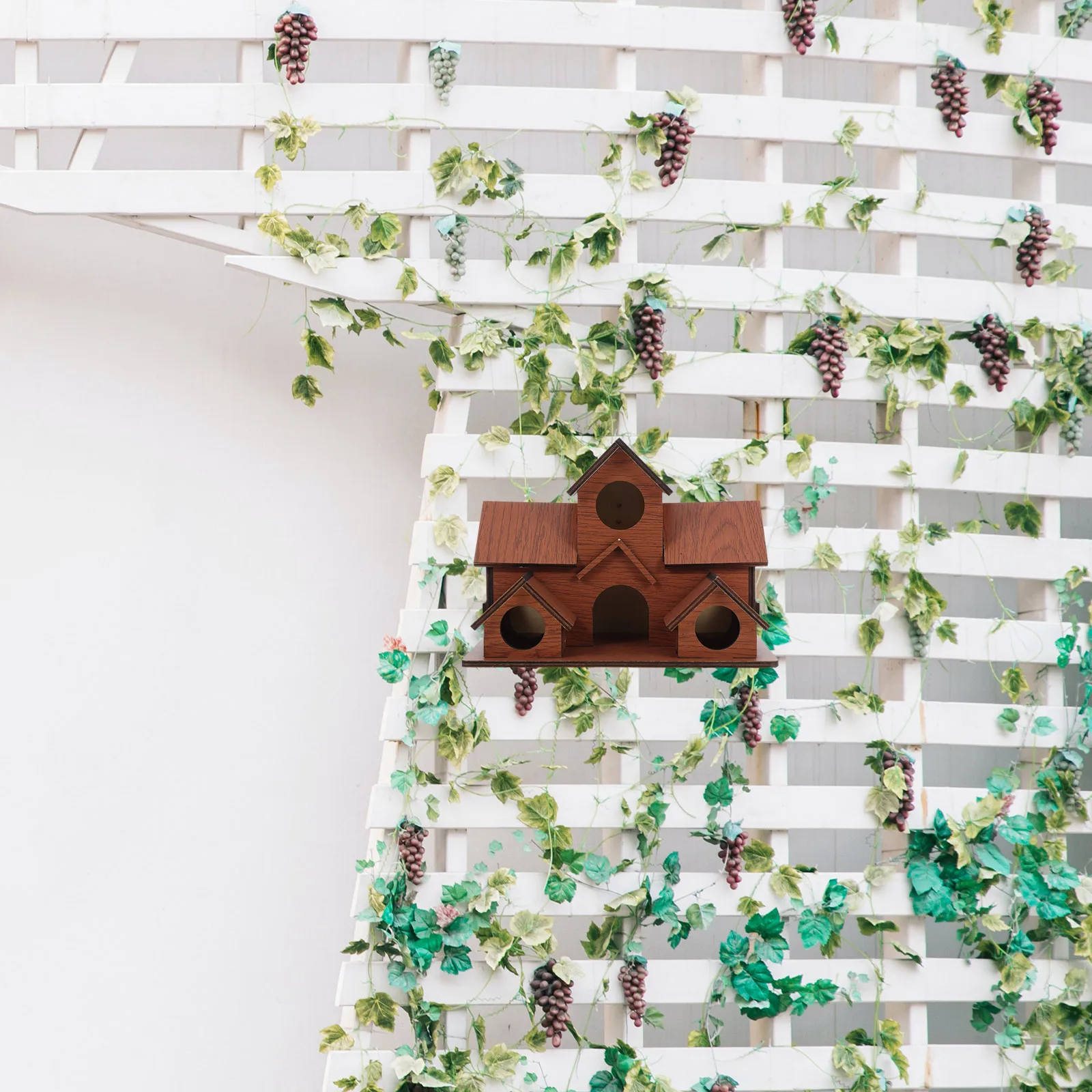 

Garden Outdoor Solid Wood Birdhouse 6 Hole Decorative Wooden Nesting Box Durable Weatherproof Bird House Wood Nest