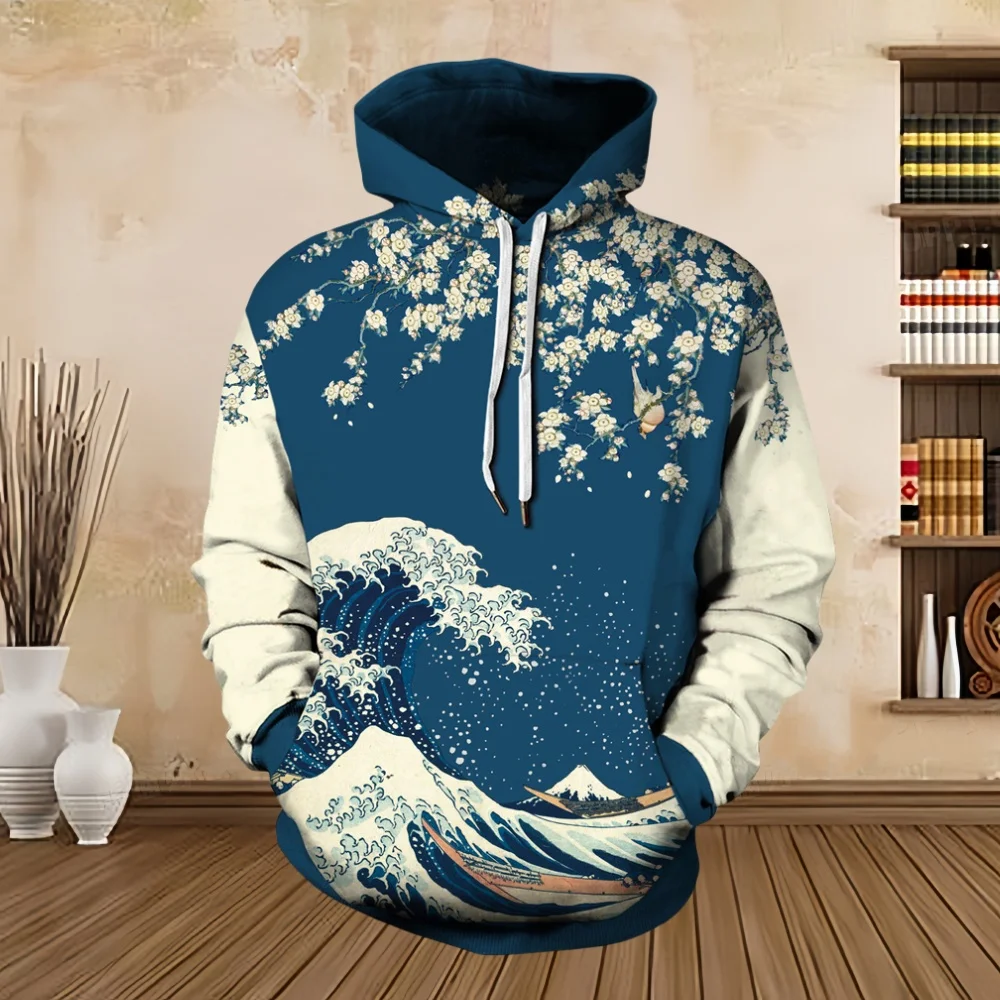 Lattice Vortex Japanese Great Wave off Kanagawa Plum Blossom 3D Print Unisex Hoodies Women Hooded Sweatshirt Pullover Clothes