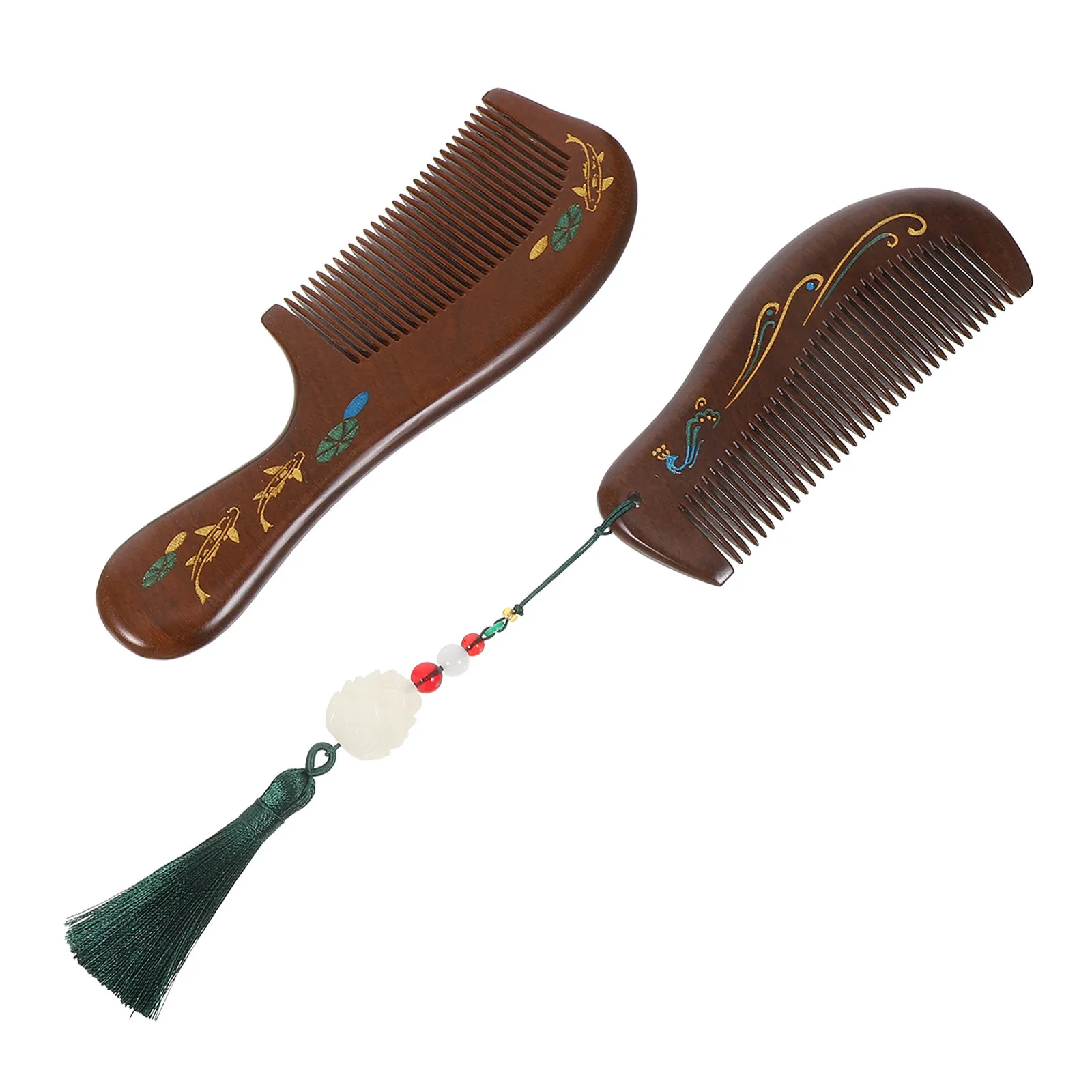 

2Pcs Natural Sandalwood Massage Combs Solid Wood Carved Wide Tooth Anti Frizz Hair Comb for Women Men Portable Mini Travel Size