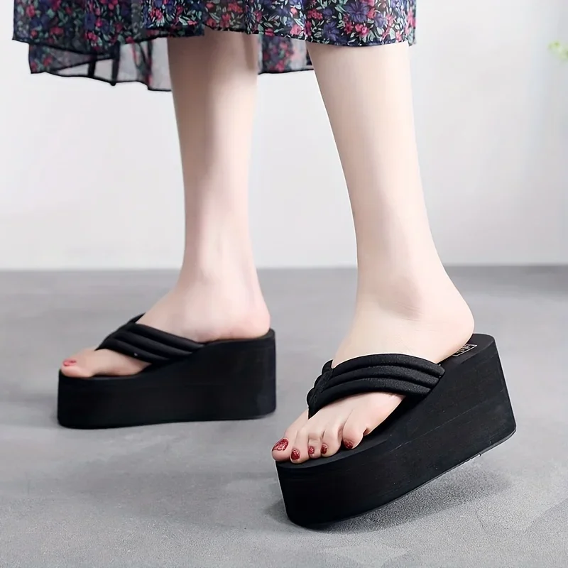 8cm High Heels Women\'s Platform Wedge Flip Flops Slipper Casual Open Toe Non Slip Slides Outdoor Beach Sandals Slippers